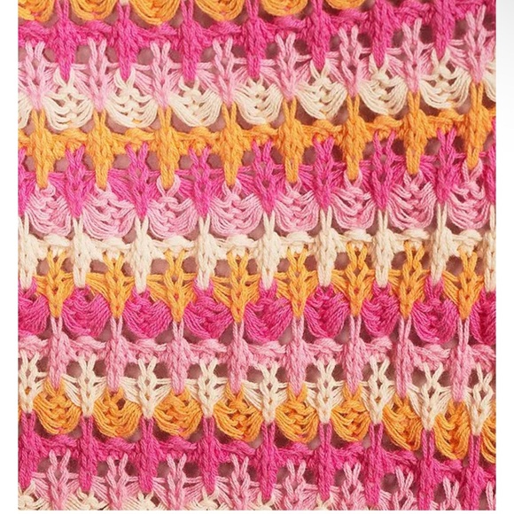 BLU PEPPER: pink white orange crochet stripe sweater w tie back! New! M - Picture 5 of 7